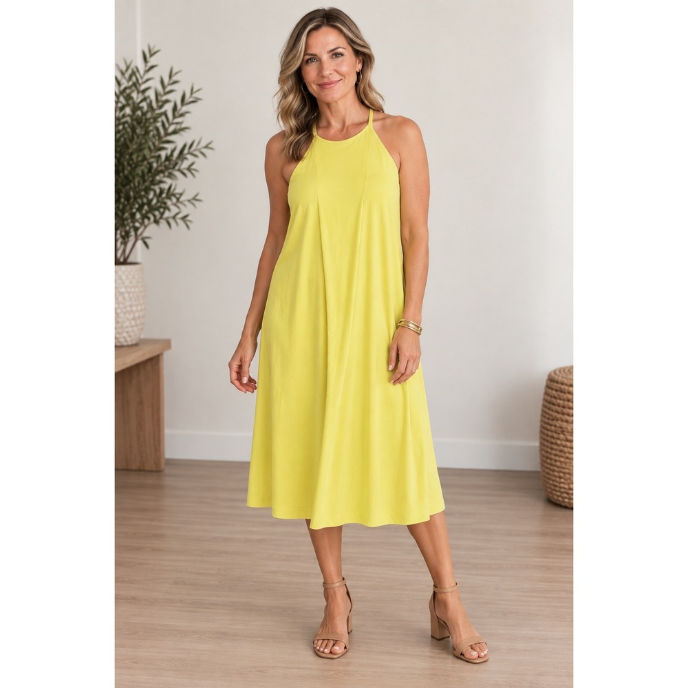 Bar III Womens Ripe Lemon Yellow Halter Neck Wrap Front Shift Dress Large NWT